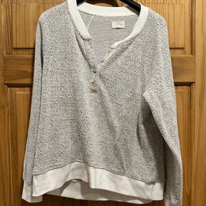 Lou & Grey Cream and Gray Henley Sweater